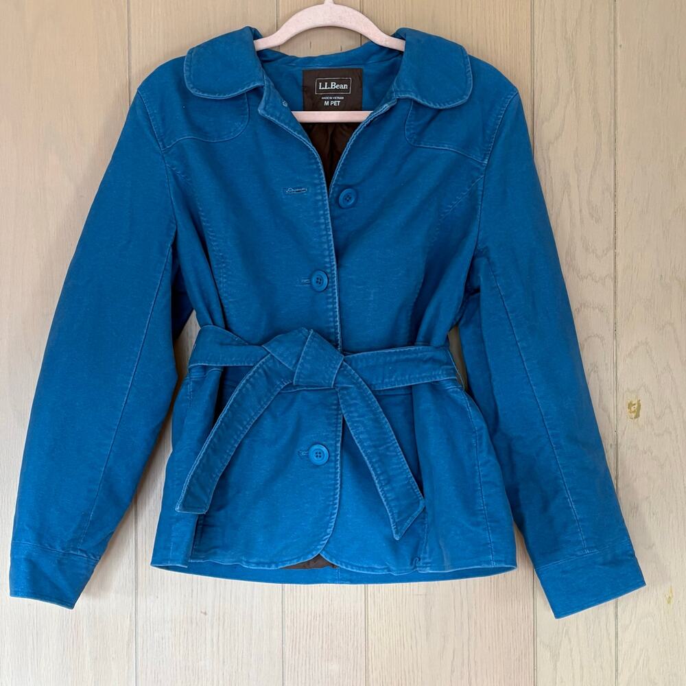 L.L. Bean Blue Belted Utility Jacket Cotton Soft Texture Wm M Belted Classic